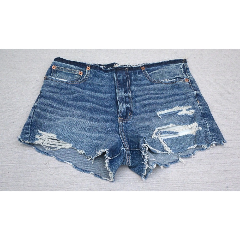 American Eagle Womens 6 High Rise Denim Cut Off Shorts Blue Distressed Stretch